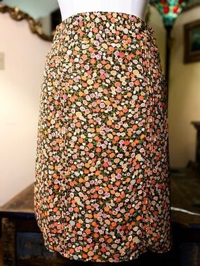 GAP Dadk Chocolate Pencil Skirt with Pink & Orange Floral Print